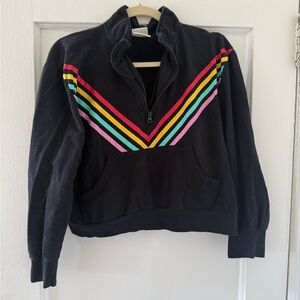 Black Rainbow Cropped Sweatshirt with Kangaroo Pocket